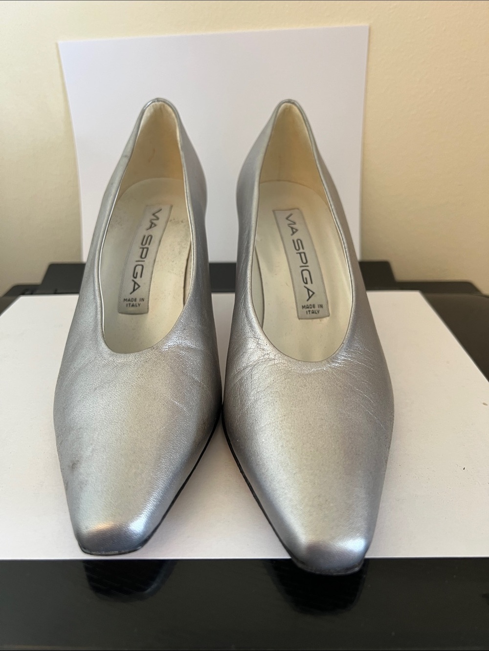 Via Spiga Metallic Silver Pointed-Toe Pumps